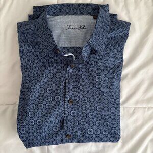 Tasso Elba Men's Cotton Navy Blue Geometric Print Button Up Shirt 8-18.5 XXL